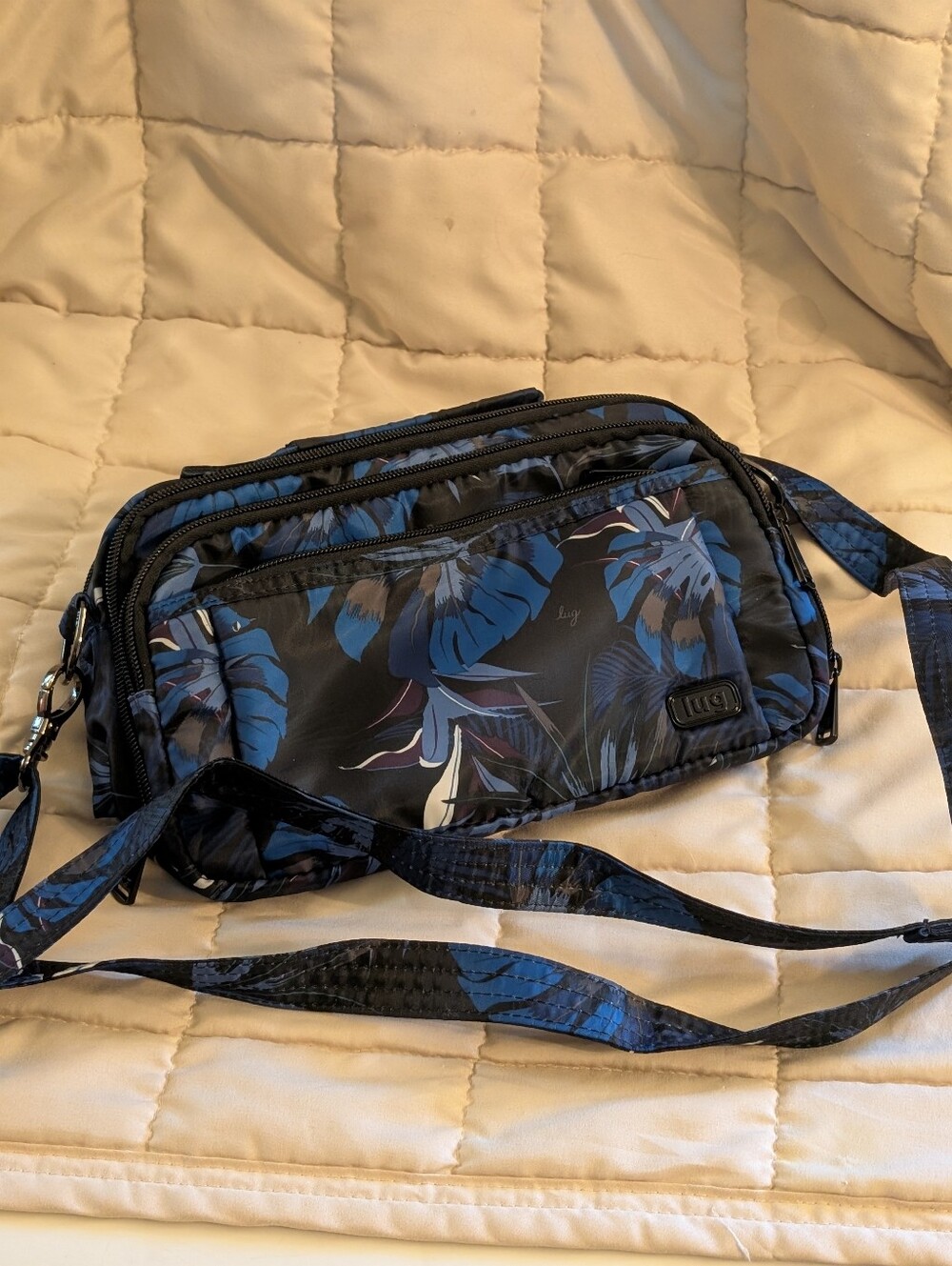 Lug Black and Blue Floral Messenger Crossbody Bag
